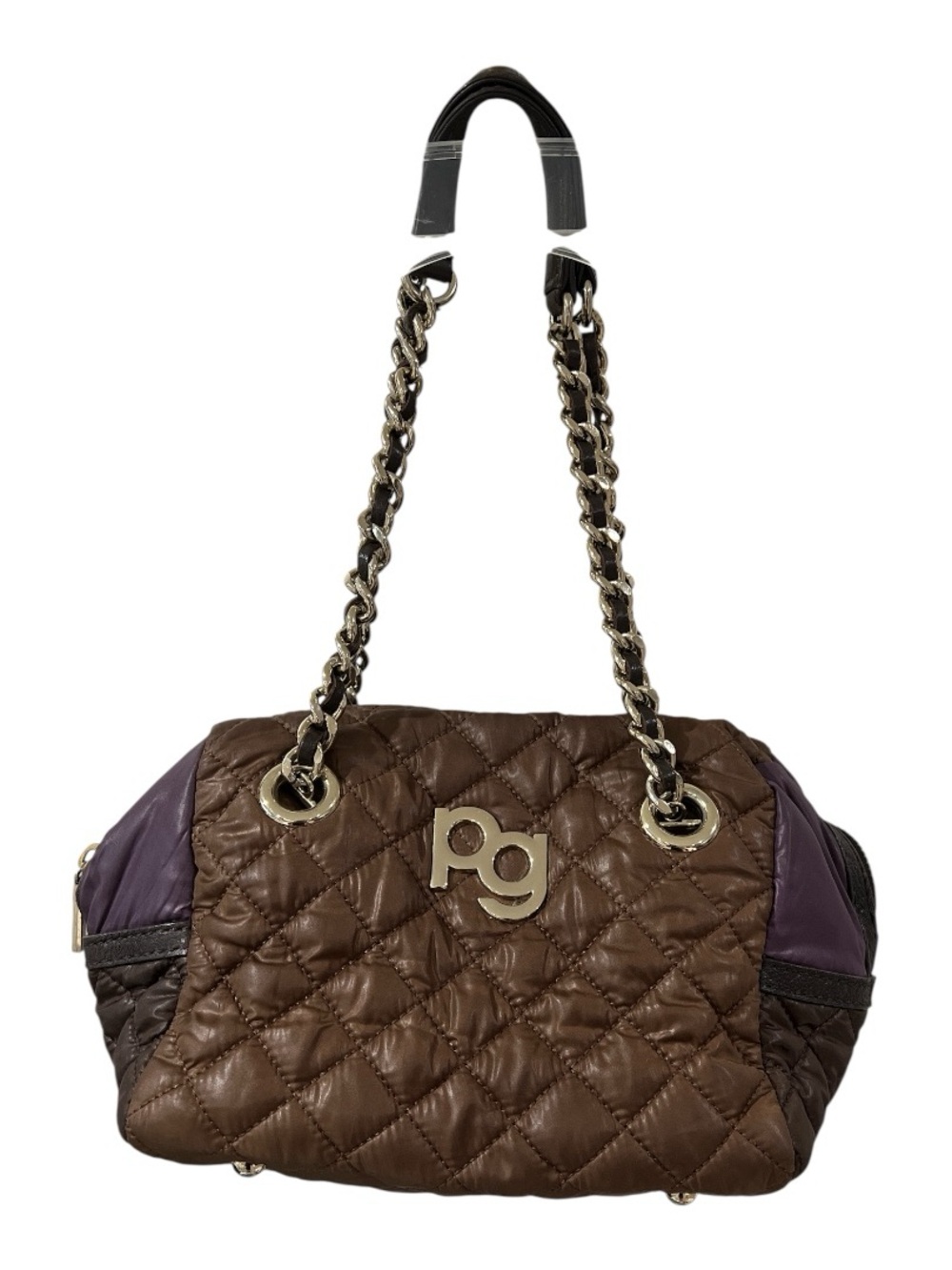 Purification Garcia Quilted Brown & Purple Mini Shoulder Bag with Chain Strap